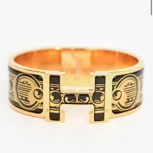HERMÈS GOLD PLATED/BLACK 'BIJOUX TROMPE L'OLEIL' BRACELET